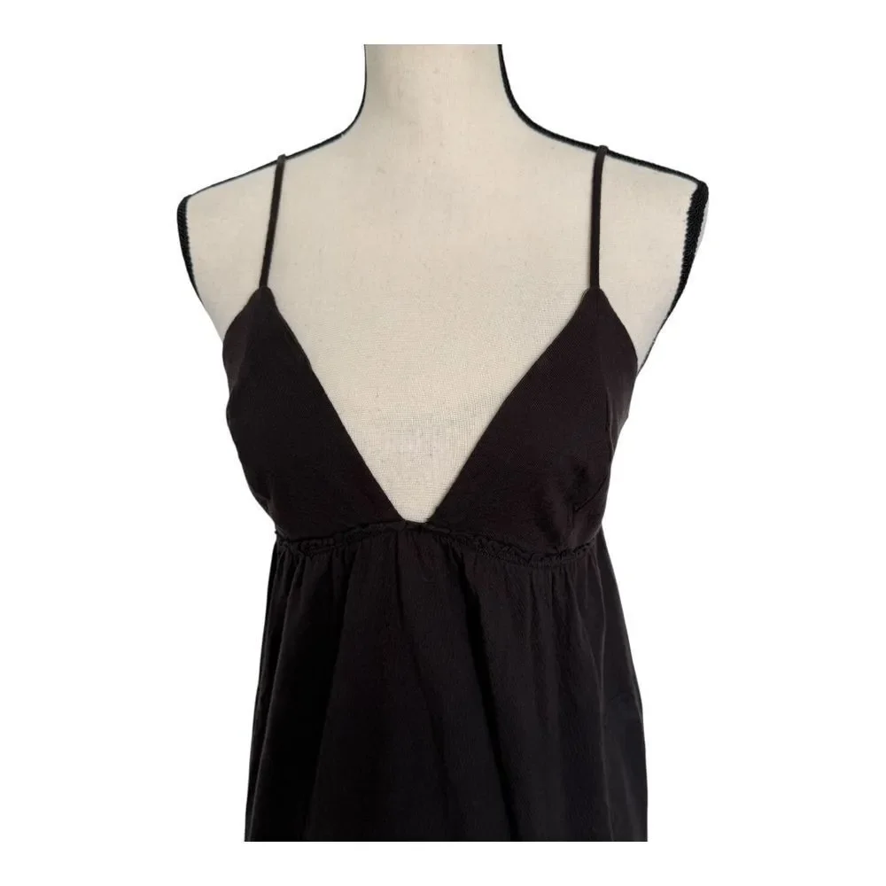 Free People Beach Black A-line Spaghetti Strap Deep V-Neck Midi Dress Womens S